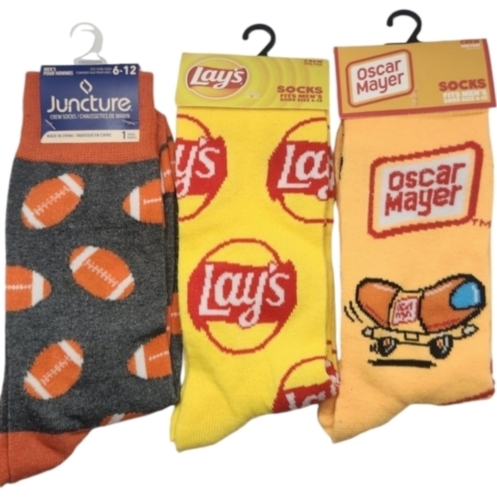 Football Season Inspired Socks Hot Dogs Chips,‎ and Football Mens 6-12